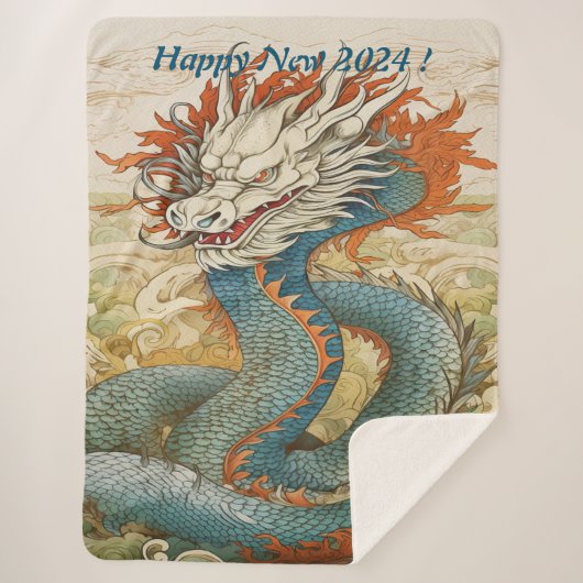 Happy 2024 Jahr Drache Nr. 3 Sherpadecke (Vorderseite)