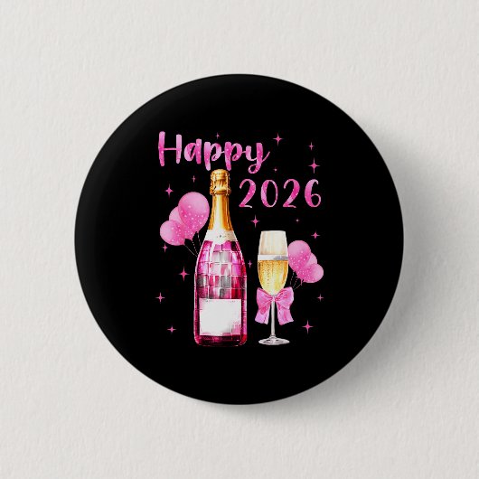 Happy 2026 Cheers To A New Year 2026 Champagne Coq Button (Vorderseite)