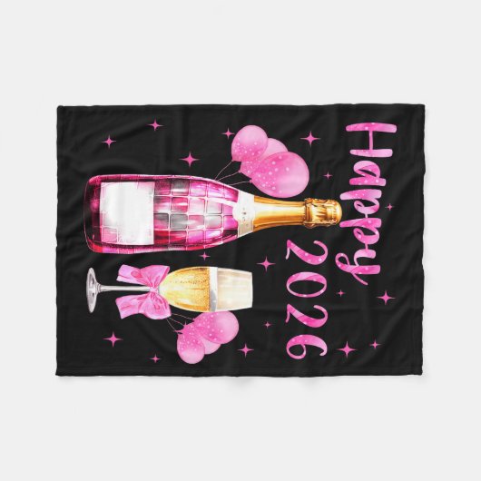 Happy 2026 Cheers To A New Year 2026 Champagne Coq Fleecedecke (Vorderseite (Horizontal))