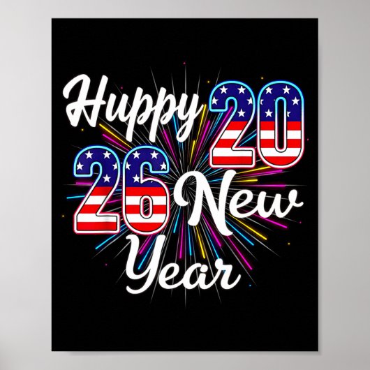 Happy 2026 New Year Patriotic Fireworks Design Par Poster (Vorne)