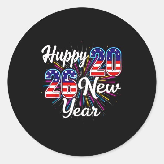Happy 2026 New Year Patriotic Fireworks Design Par Runder Aufkleber (Vorderseite)