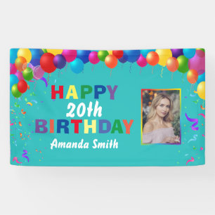 Happy 20. Geburtstag Bunte Balloons Aquamarin Banner