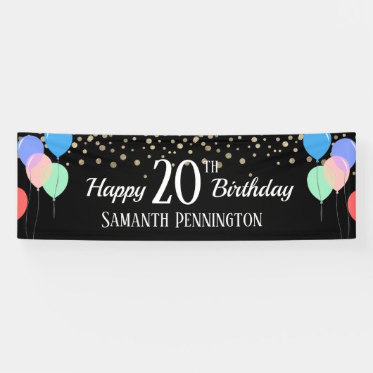 Happy 20. Geburtstag Confetti und Balloons Banner (Horizontal)