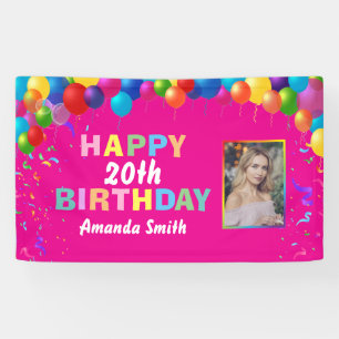Happy 20. Geburtstag farbenfrohe Balloons Hot Pink Banner