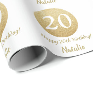 Happy 20. Geburtstag Gold Glitzer und White Geschenkpapier