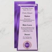Happy 20. Geburtstag Lila Glitzer Foil Menükarte (Vorne/Hinten)