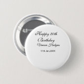 Happy 20. Geburtstag Name Datum schlicht minimal  Button (Vorne & Hinten)