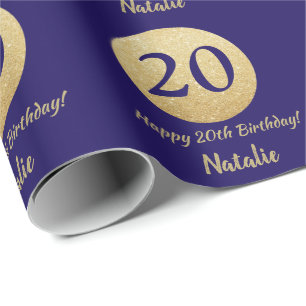 Happy 20. Geburtstag Navy Blue und Gold Glitzer Geschenkpapier
