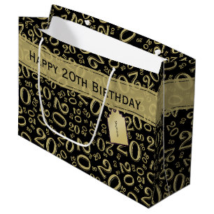 Happy 20. Geburtstag Nummer Muster Schwarz und Gol Große Geschenktüte