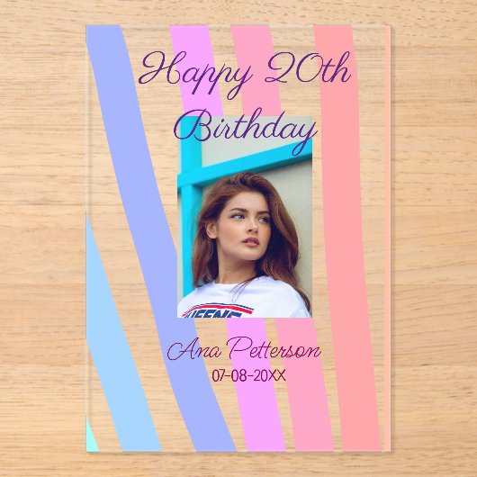 Happy 20. Geburtstag Regenbogen rustikale Boho Lin Acryleinladungen (Vorderseite)