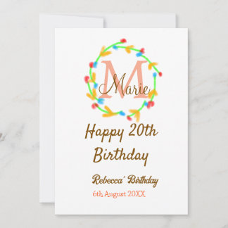 Happy 20. Geburtstag rot Name Monogramm Kranz hinz Einladung