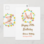 Happy 20. Geburtstag rot Name Monogramm Kranz hinz Postkarte (Vorne/Hinten)