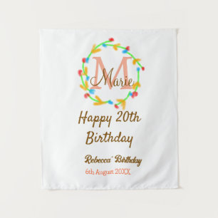 Happy 20. Geburtstag rot Name Monogramm Kranz hinz Wandteppich