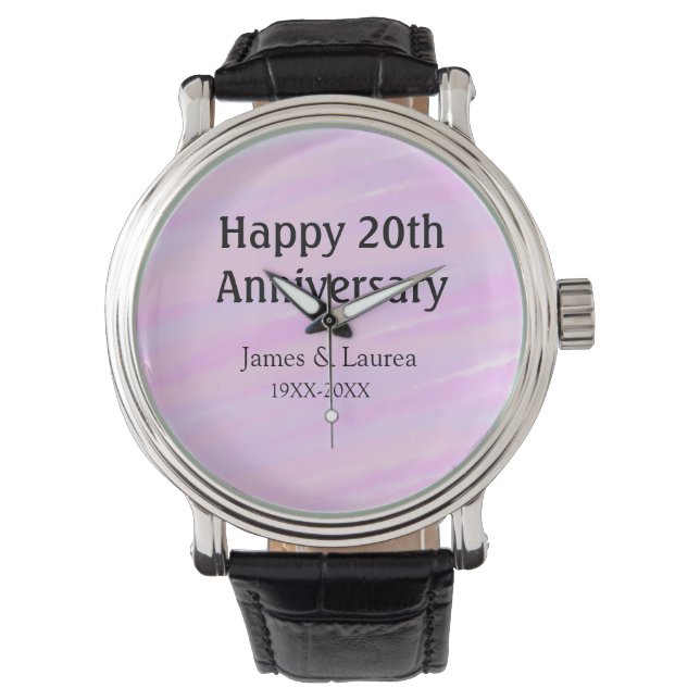 Happy 20th anniversary pink purple pastel name bol armbanduhr (Vorderseite)
