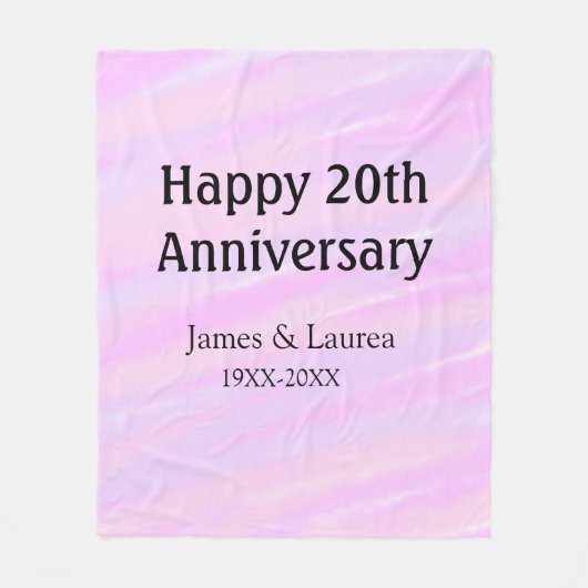 Happy 20th anniversary pink purple pastel name bol fleecedecke (Vorderseite)