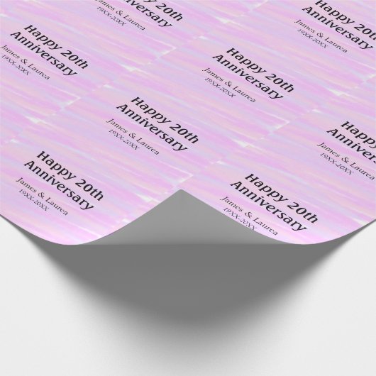 Happy 20th anniversary pink purple pastel name bol geschenkpapier (Ecke)