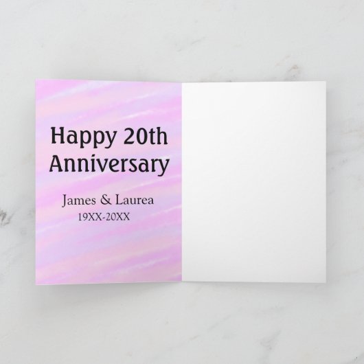 Happy 20th anniversary pink purple pastel name bol karte (Innenseite)