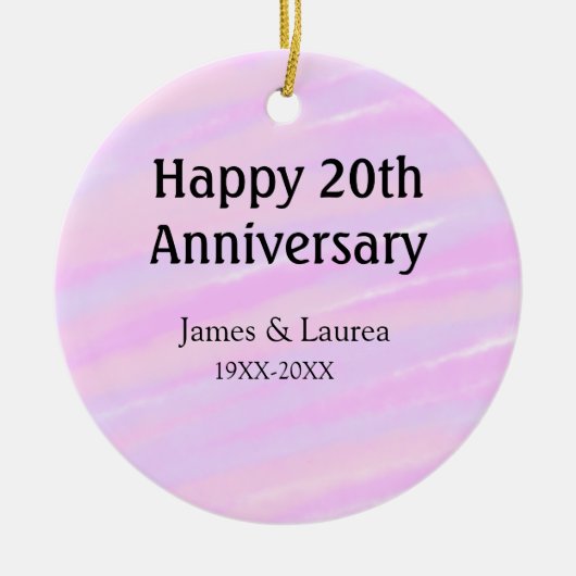 Happy 20th anniversary pink purple pastel name bol keramik ornament (Vorne)