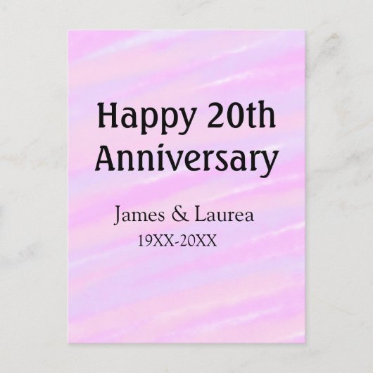 Happy 20th anniversary pink purple pastel name bol postkarte (Vorderseite)