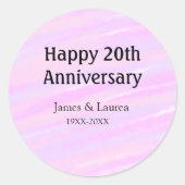 Happy 20th anniversary pink purple pastel name bol runder aufkleber (Vorderseite)