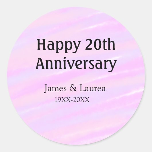 Happy 20th anniversary pink purple pastel name bol runder aufkleber (Vorderseite)