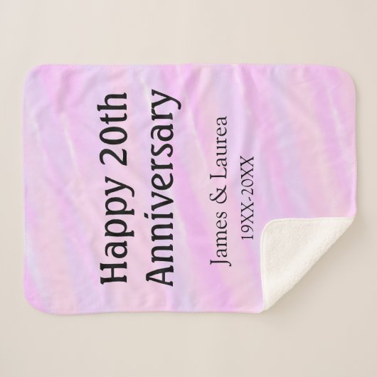 Happy 20th anniversary pink purple pastel name bol sherpadecke (Vorderseite (Horizontal))