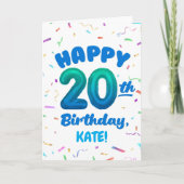 Happy 20th Birthday Card with Custom Name Karte (Vorderseite)