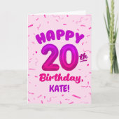 Happy 20th Birthday Card with Custom Name Karte (Vorderseite)