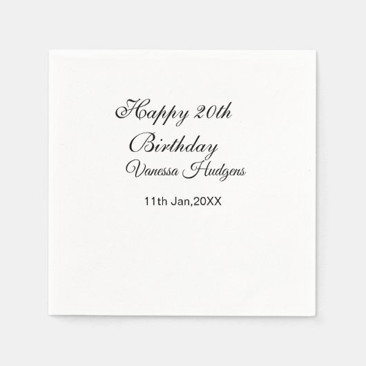 Happy 20th birthday name date simple minimal  serviette (Vorderseite)