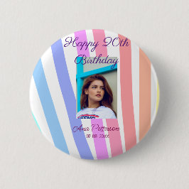 Happy 20th Birthday rainbow rustic boho lines phot Button