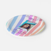 Happy 20th Birthday rainbow rustic boho lines phot Pappteller (Schrägansicht)