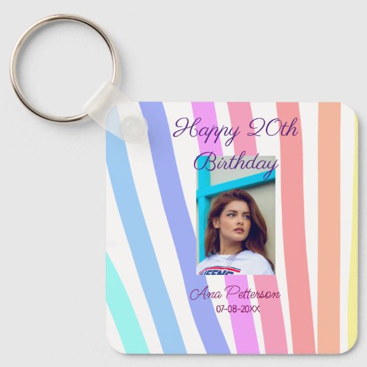 Happy 20th Birthday rainbow rustic boho lines phot Schlüsselanhänger (Vorderseite)