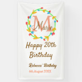 Happy 20th Birthday red add name monogram wreath Banner (Vertikal)