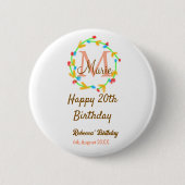 Happy 20th Birthday red add name monogram wreath Button (Vorderseite)