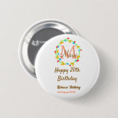 Happy 20th Birthday red add name monogram wreath Button (Vorne & Hinten)