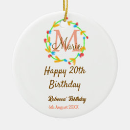 Happy 20th Birthday red add name monogram wreath Keramik Ornament