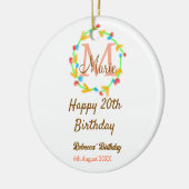 Happy 20th Birthday red add name monogram wreath Keramik Ornament (Links)