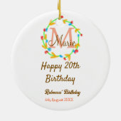Happy 20th Birthday red add name monogram wreath Keramik Ornament (Hinten)