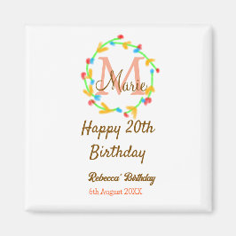 Happy 20th Birthday red add name monogram wreath Magnet