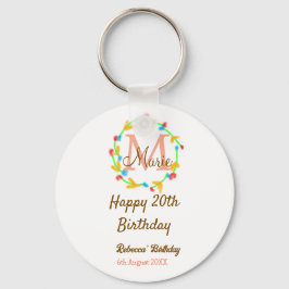 Happy 20th Birthday red add name monogram wreath Schlüsselanhänger