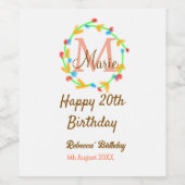 Happy 20th Birthday red add name monogram wreath Weinetikett (Einzelnes Label)