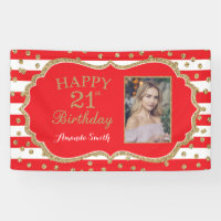 Happy 21. Geburtstag Banner Red Gold Glitzer Foto
