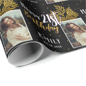 Happy 21. Geburtstag Black Gold Foliage Foto Geschenkpapier (Rolleneckpunkt)