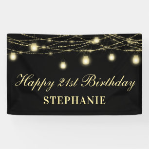 Happy 21. Geburtstag Black Gold Lights Mason Jars Banner