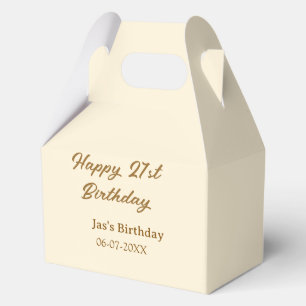 Happy 21. Geburtstag braun Pastell Gelb Name Datum Geschenkschachtel