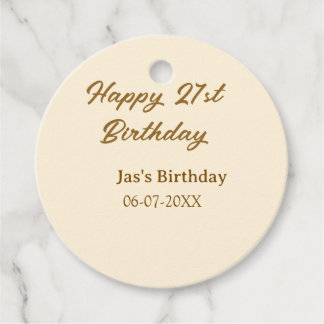 Happy 21. Geburtstag braun pastellgelb Name Datum  Geschenkanhänger