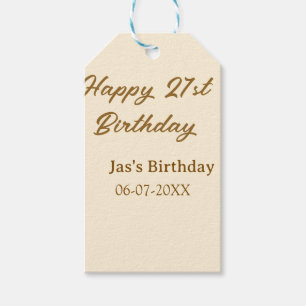 Happy 21. Geburtstag braun pastellgelb Name Datum Geschenkanhänger