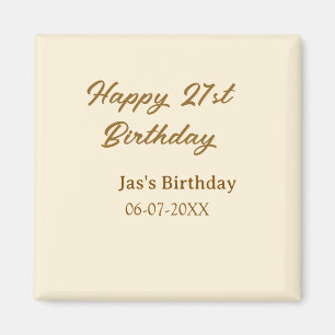 Happy 21. Geburtstag braun pastellgelb Name Datum  Magnet