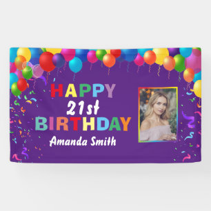 Happy 21. Geburtstag Bunte Balloons Lila Banner