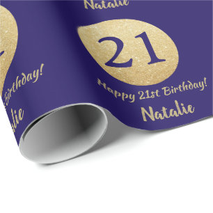 Happy 21. Geburtstag Navy Blue und Gold Glitzer Geschenkpapier